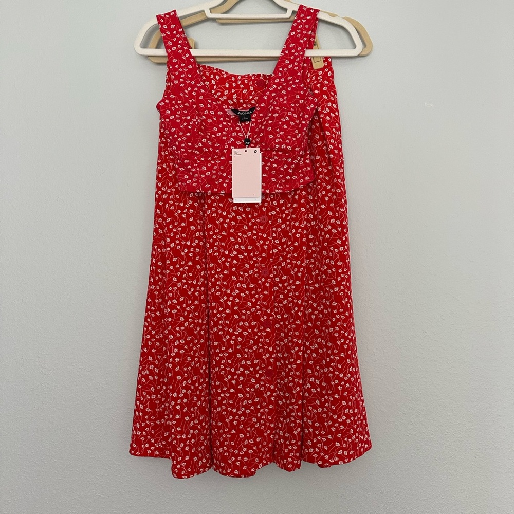 ASOS MONKI 2 piece crop top tank and high waisted button front skirt floral sz S - Picture 2 of 11